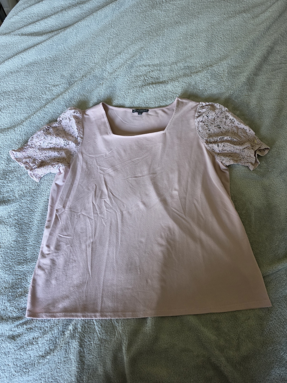 Adrianna Papell Blush Lace Puff Sleeve Square Neck Top